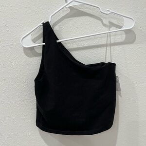 Black One-Shoulder Women's Workout Top